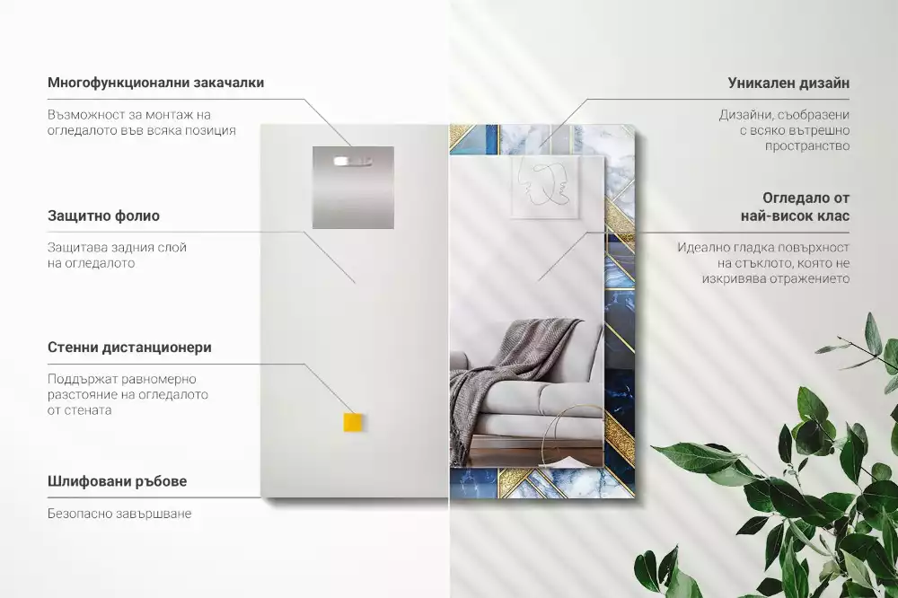 Lustro z drukowaną ramką prostokątne abstrakcyjna mozaika geometryczna
