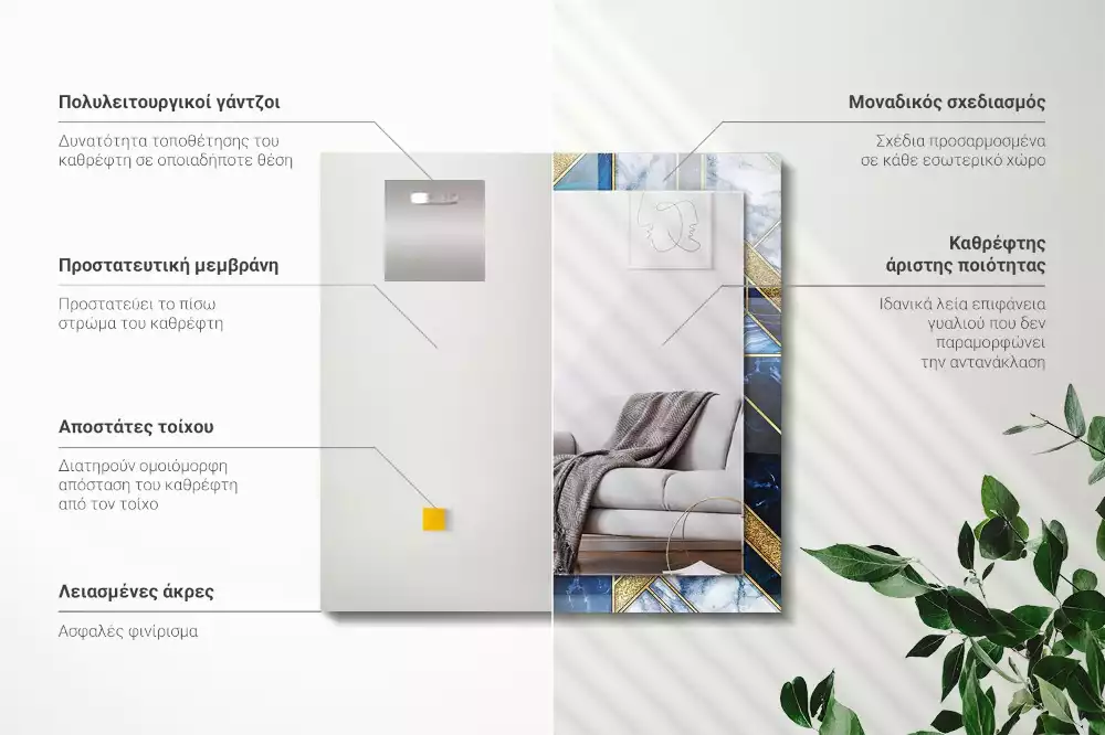Lustro z drukowaną ramką prostokątne abstrakcyjna mozaika geometryczna