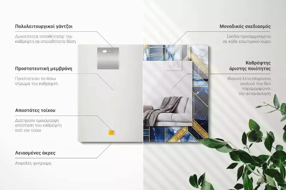 Lustro z drukowaną ramką prostokątne abstrakcyjna mozaika geometryczna