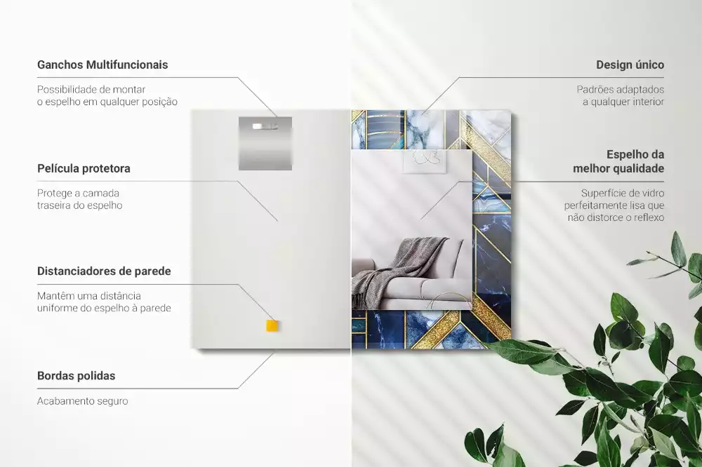 Lustro z drukowaną ramką prostokątne abstrakcyjna mozaika geometryczna