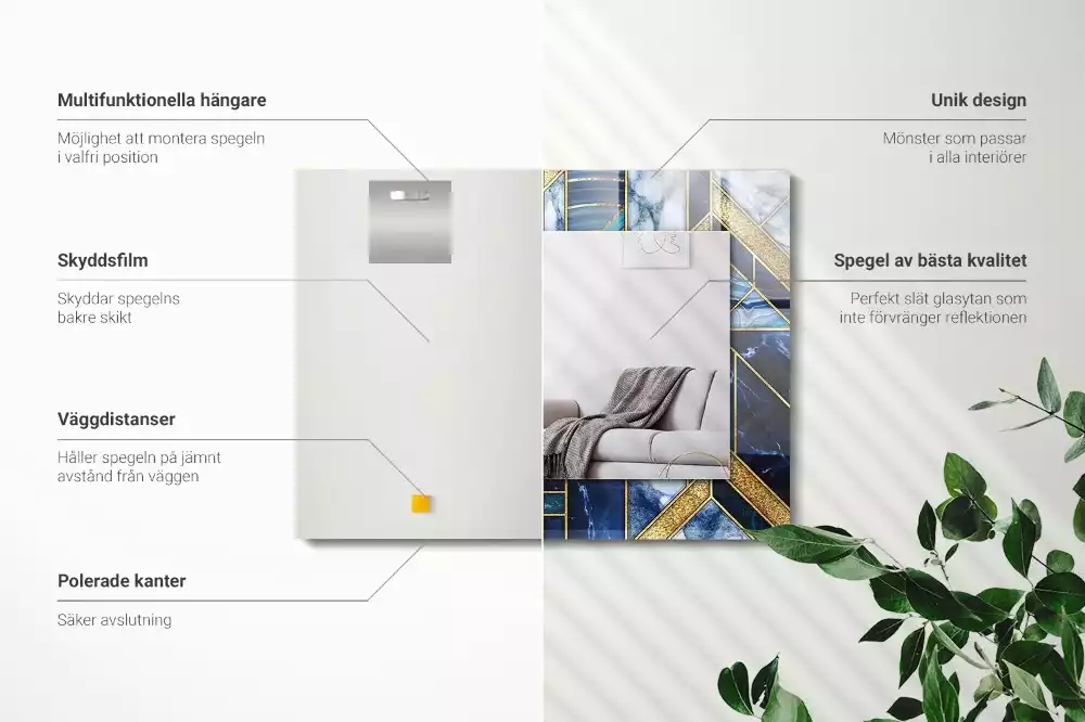Lustro z drukowaną ramką prostokątne abstrakcyjna mozaika geometryczna