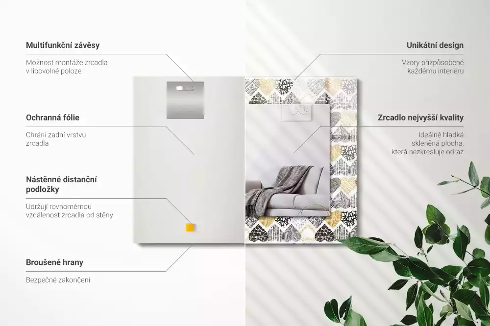 Lustro dekoracyjne prostokątne barwne serduszka