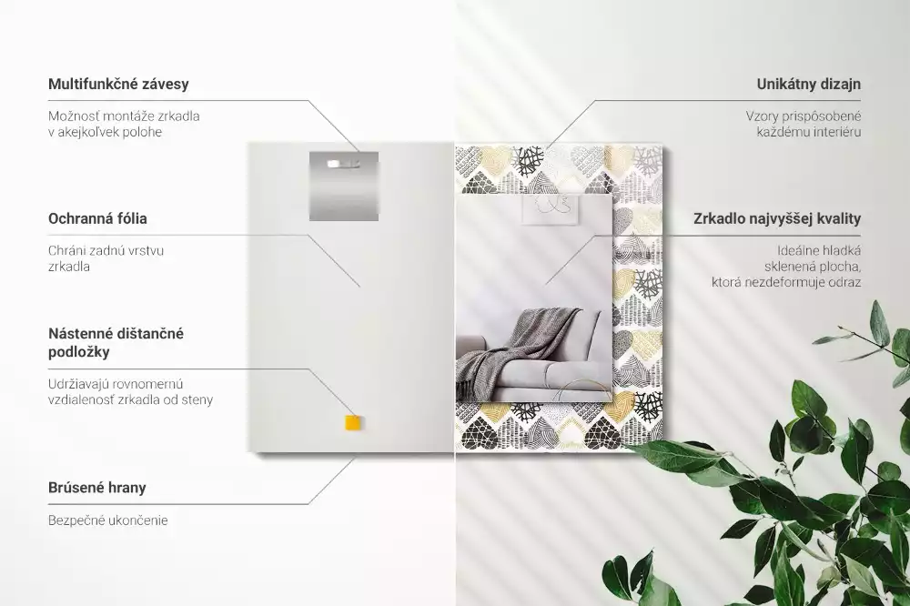 Lustro dekoracyjne prostokątne barwne serduszka