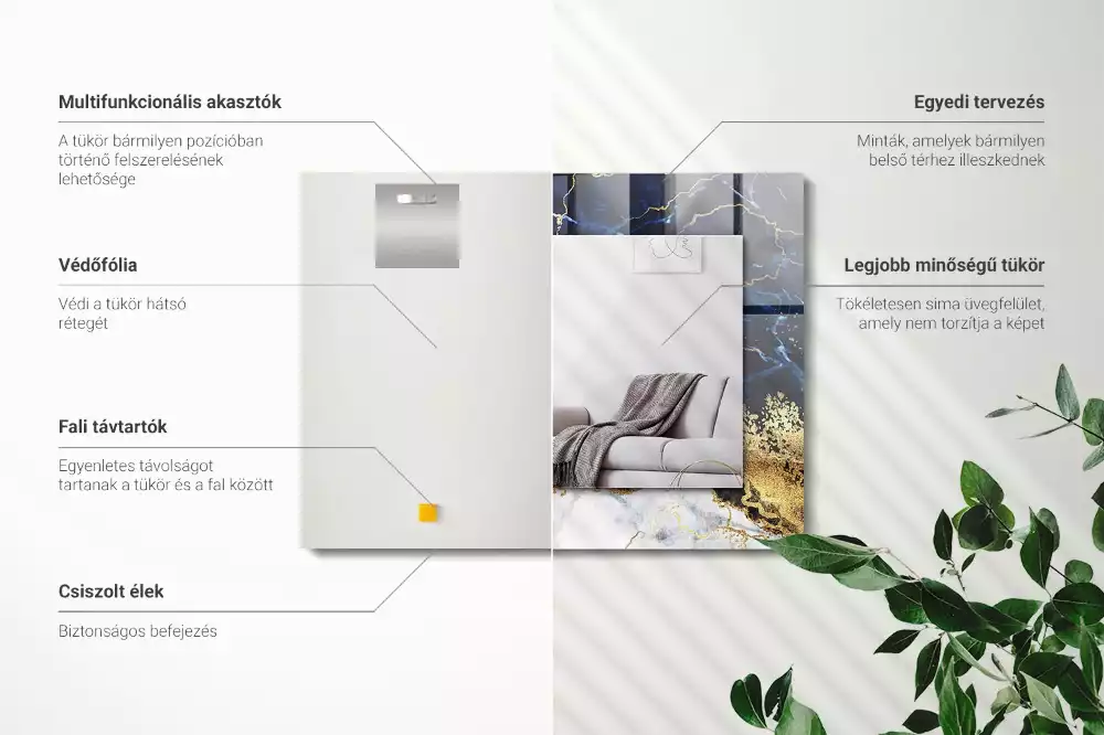 Lustro z nadrukiem prostokątne marmurowa abstrakcja
