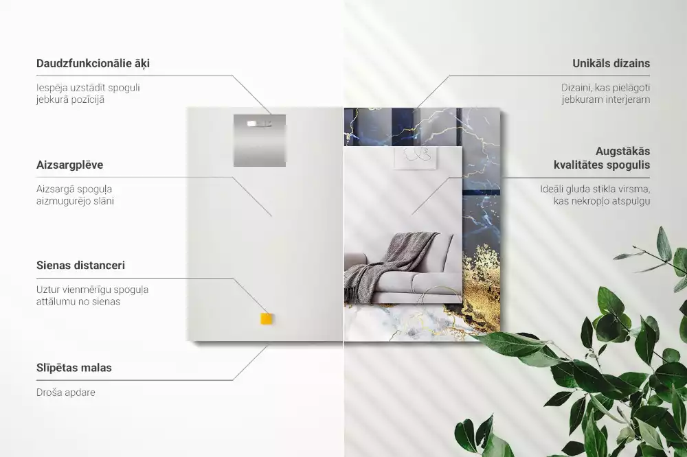 Lustro z nadrukiem prostokątne marmurowa abstrakcja