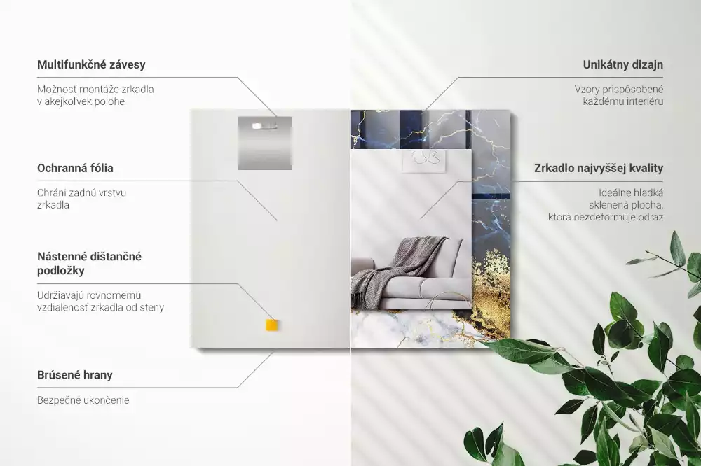 Lustro z nadrukiem prostokątne marmurowa abstrakcja