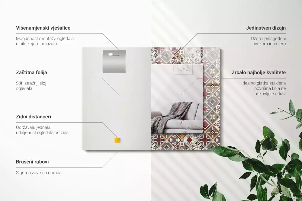 Lustro z drukowaną ramką prostokątne kolorowe motywy kafelkowe