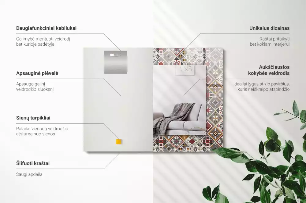 Lustro z drukowaną ramką prostokątne kolorowe motywy kafelkowe