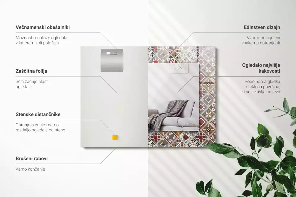 Lustro z drukowaną ramką prostokątne kolorowe motywy kafelkowe