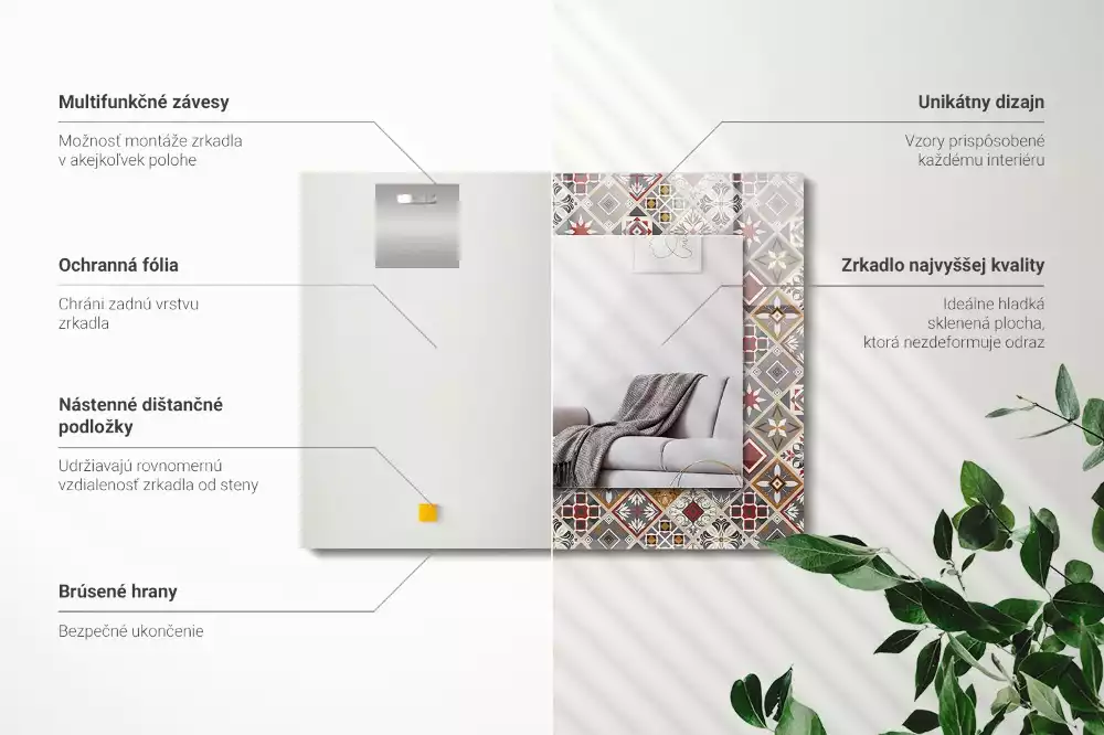 Lustro z drukowaną ramką prostokątne kolorowe motywy kafelkowe