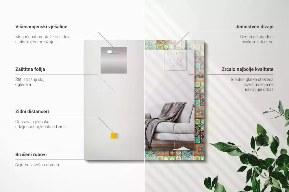 Lustro dekoracyjne prostokątne kolorowa mozaika z kafelek