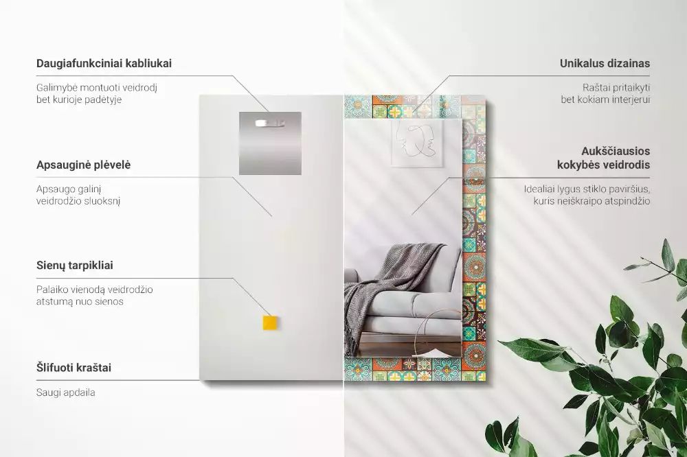 Lustro dekoracyjne prostokątne kolorowa mozaika z kafelek