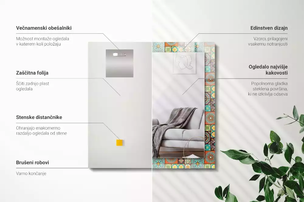 Lustro dekoracyjne prostokątne kolorowa mozaika z kafelek