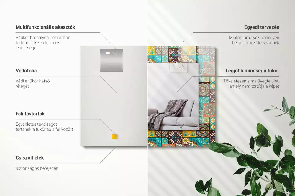 Lustro dekoracyjne prostokątne kolorowa mozaika z kafelek