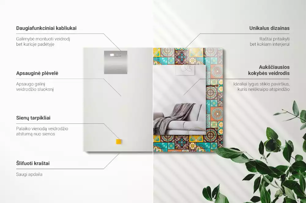 Lustro dekoracyjne prostokątne kolorowa mozaika z kafelek