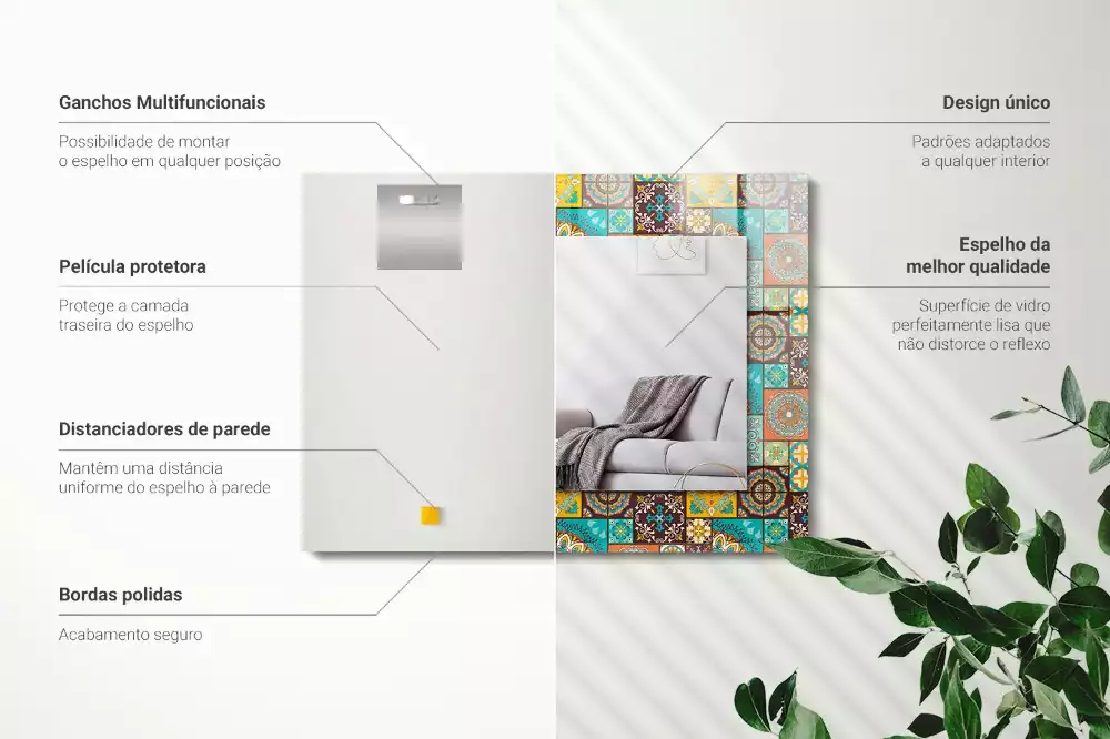 Lustro dekoracyjne prostokątne kolorowa mozaika z kafelek