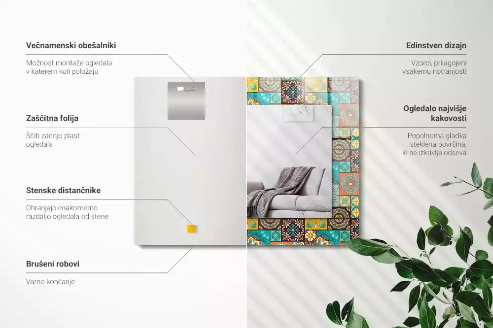 Lustro dekoracyjne prostokątne kolorowa mozaika z kafelek