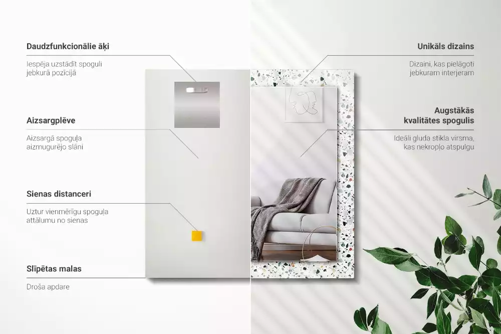 Lustro z nadrukiem prostokątne mozaika w stylu terrazzo