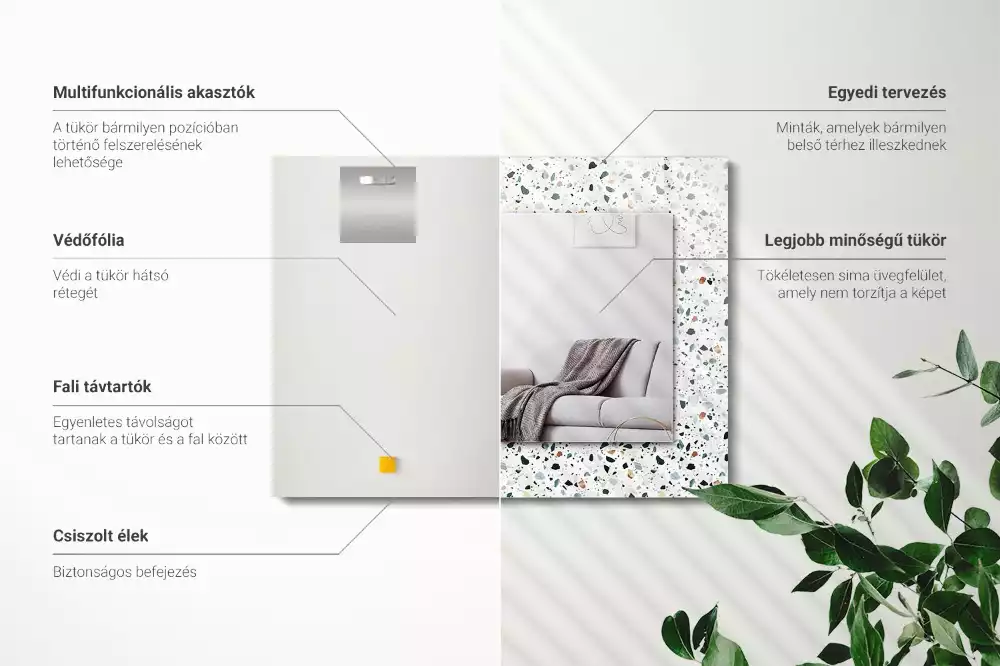 Lustro z nadrukiem prostokątne mozaika w stylu terrazzo