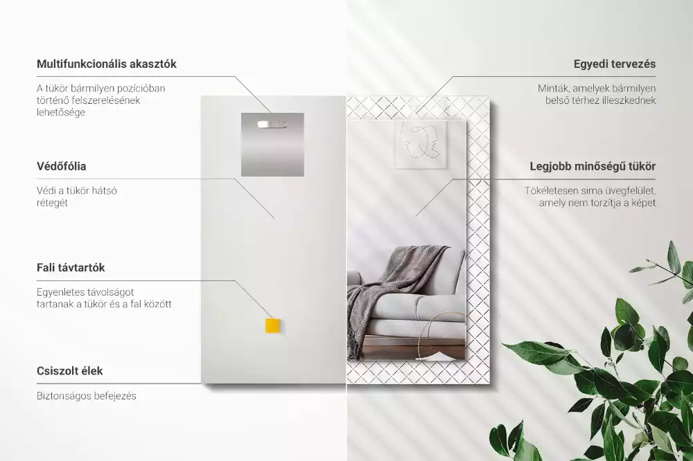 Lustro z nadrukiem prostokątne deseń w kratkę i linie