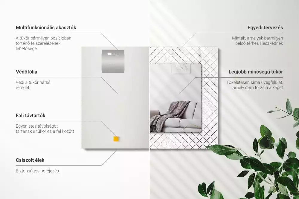 Lustro z nadrukiem prostokątne deseń w kratkę i linie