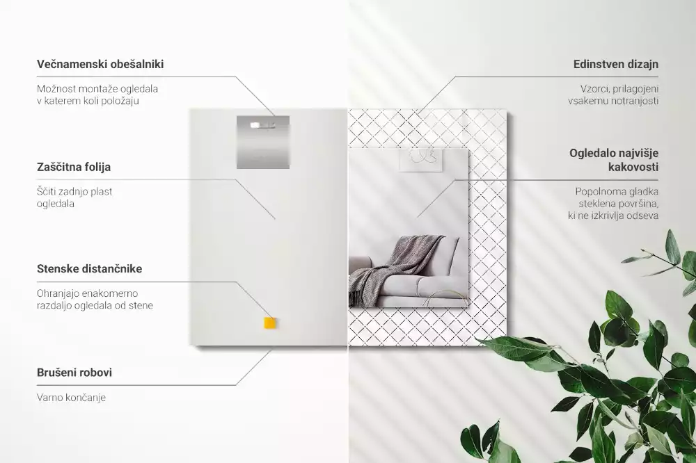 Lustro z nadrukiem prostokątne deseń w kratkę i linie