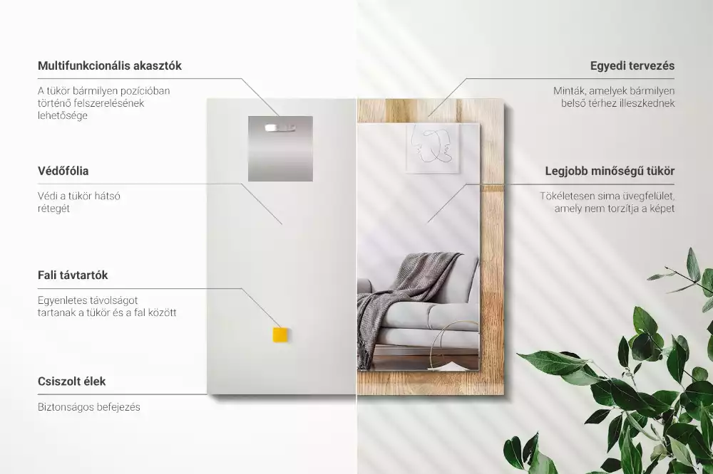Lustro z nadrukiem dekoracyjne prostokątne struktura drewna