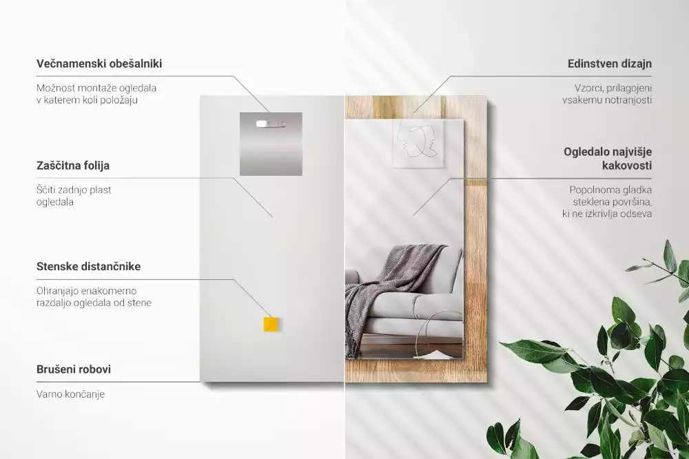 Lustro z nadrukiem dekoracyjne prostokątne struktura drewna