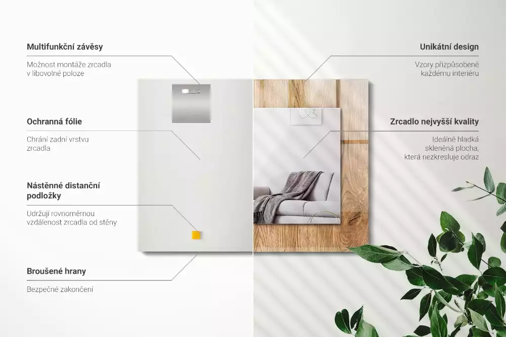 Lustro z nadrukiem dekoracyjne prostokątne struktura drewna