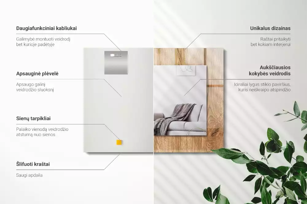 Lustro z nadrukiem dekoracyjne prostokątne struktura drewna