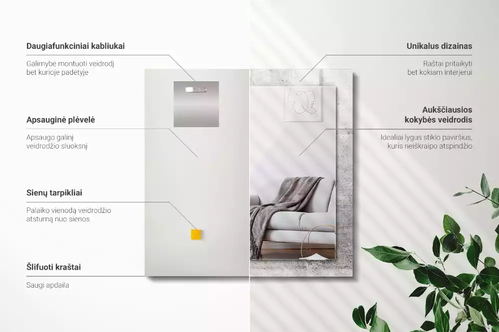 Lustro ramka z nadrukiem prostokątne struktura ściany betonowej