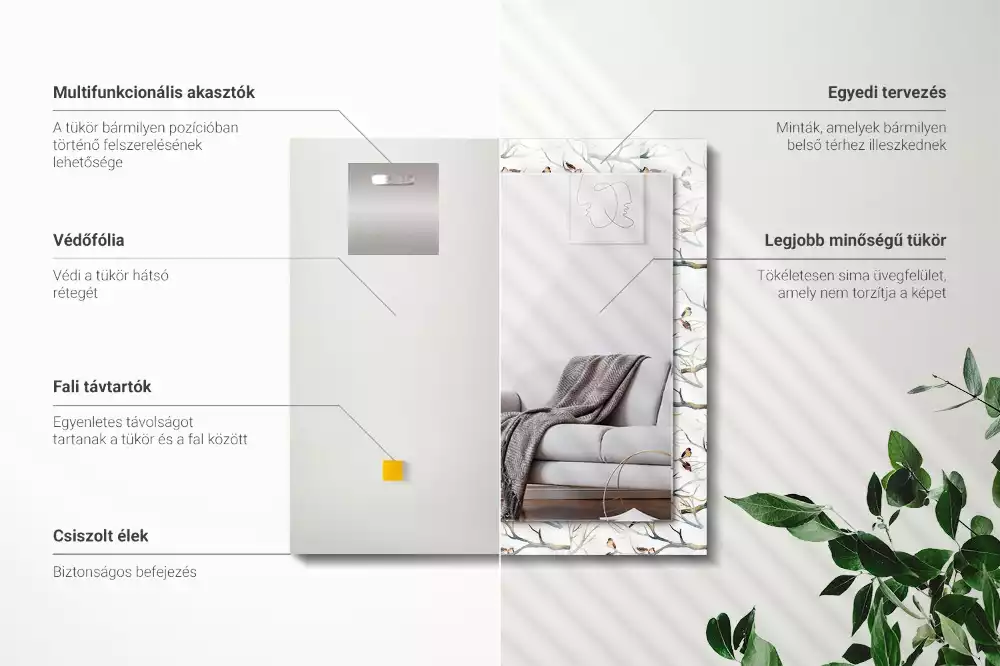 Lustro dekoracyjne prostokątne ptaszki na gałązkach
