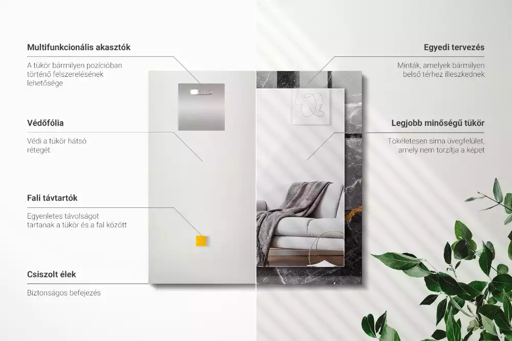 Lustro z nadrukiem prostokątne czarny marmur z żyłkami