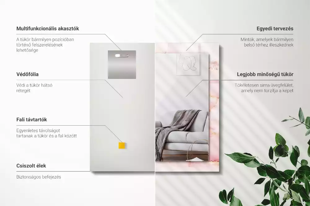 Lustro z nadrukiem prostokątne różowy deseń marmurowy