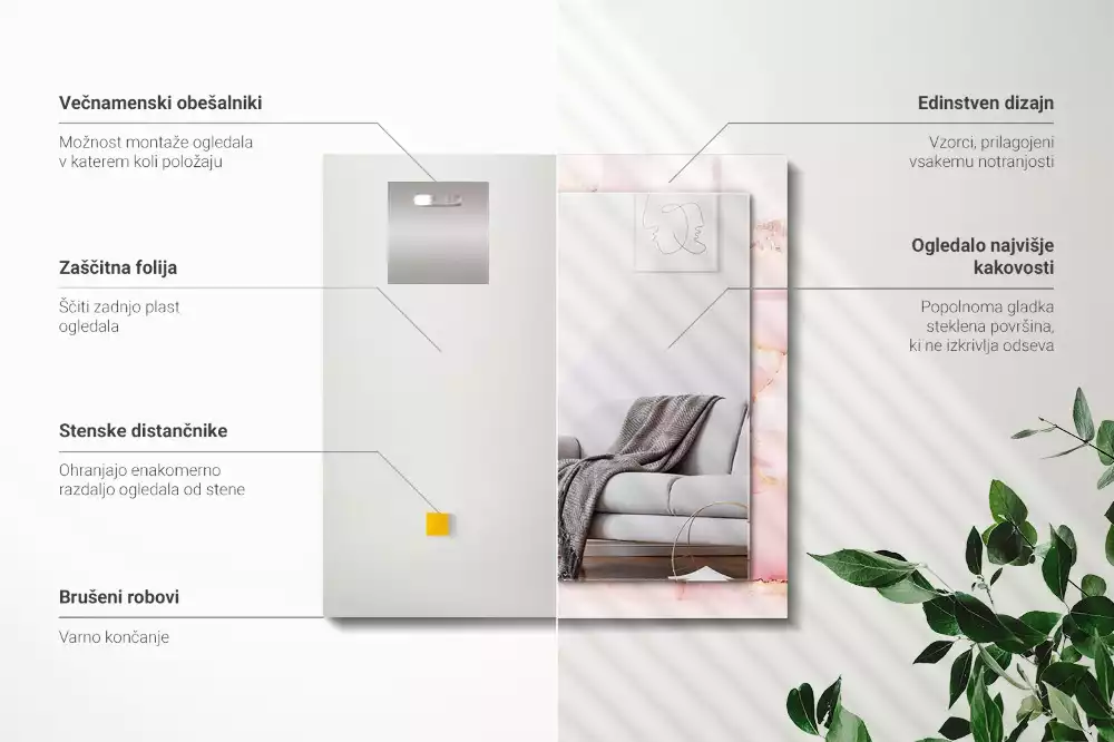 Lustro z nadrukiem prostokątne różowy deseń marmurowy