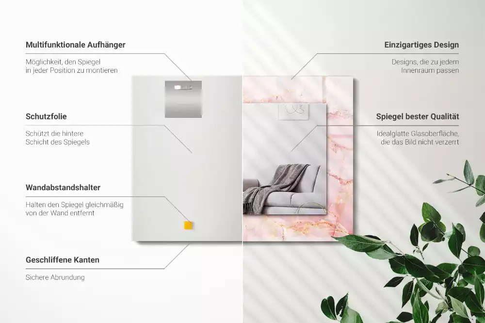 Lustro z nadrukiem prostokątne różowy deseń marmurowy