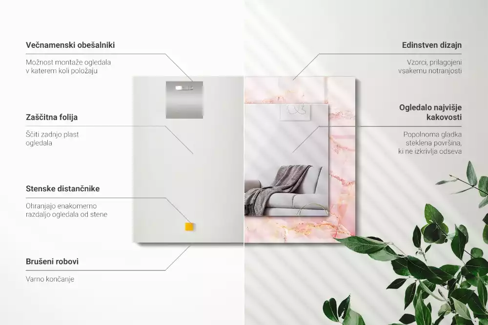 Lustro z nadrukiem prostokątne różowy deseń marmurowy