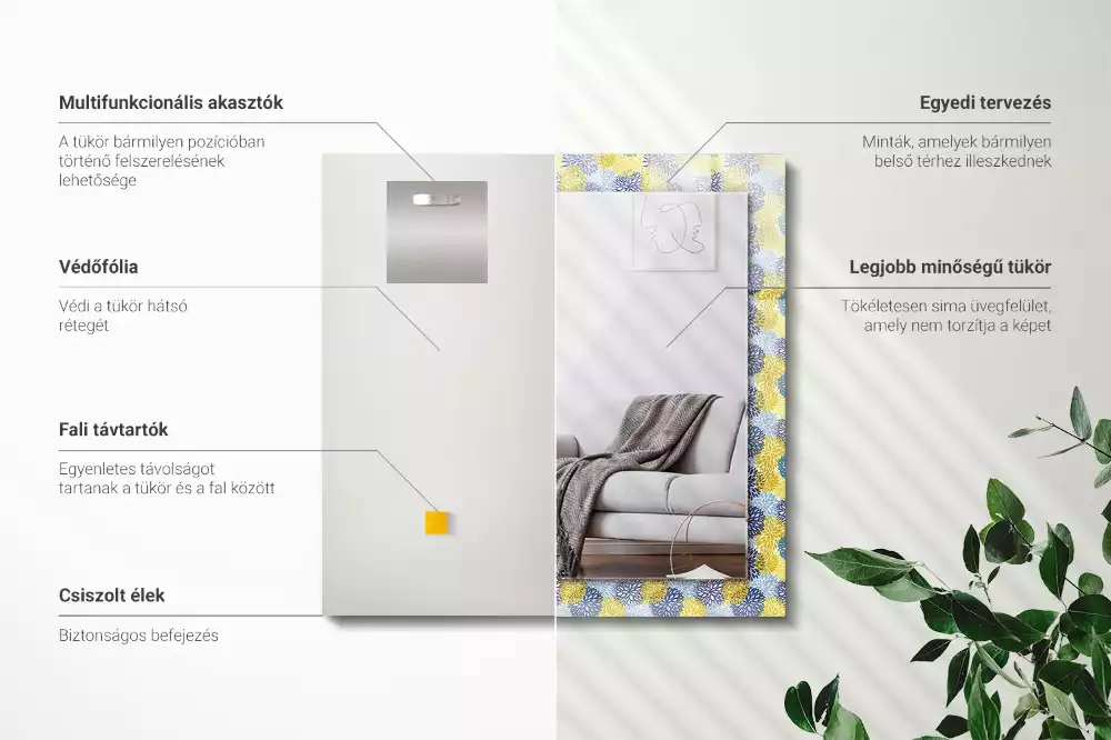 Lustro z nadrukiem dekoracyjne prostokątne kolorowy deseń kwiatowy