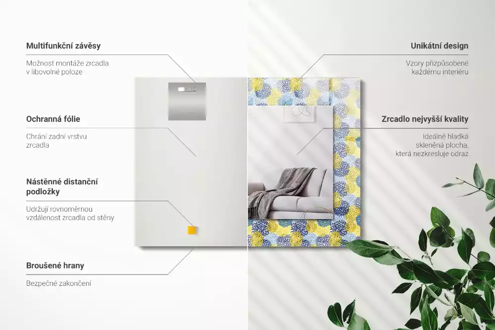 Lustro z nadrukiem dekoracyjne prostokątne kolorowy deseń kwiatowy