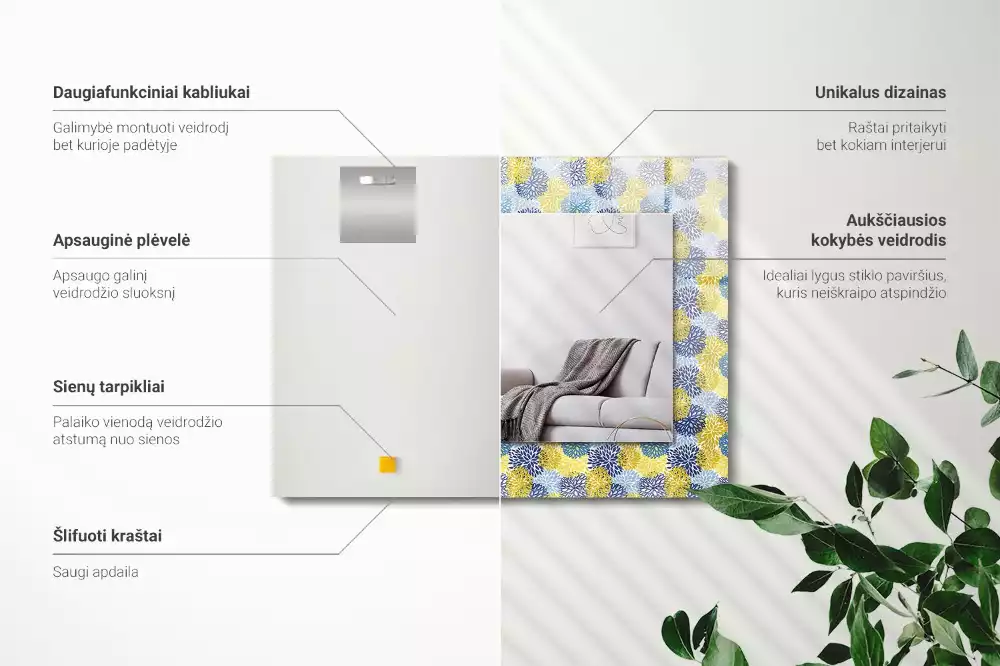 Lustro z nadrukiem dekoracyjne prostokątne kolorowy deseń kwiatowy