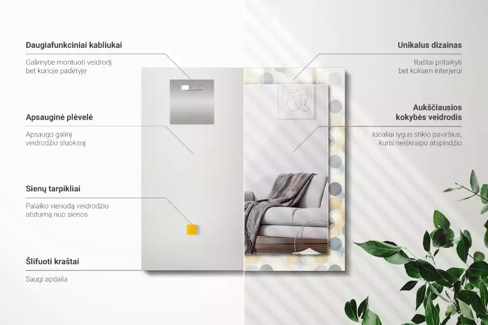 Lustro ramka z nadrukiem prostokątne kolorowe okrągłe motywy