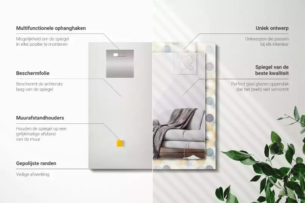 Lustro ramka z nadrukiem prostokątne kolorowe okrągłe motywy