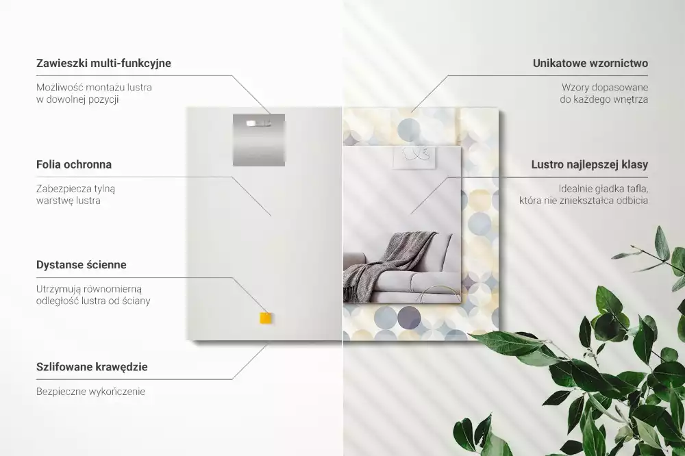 Lustro ramka z nadrukiem prostokątne kolorowe okrągłe motywy