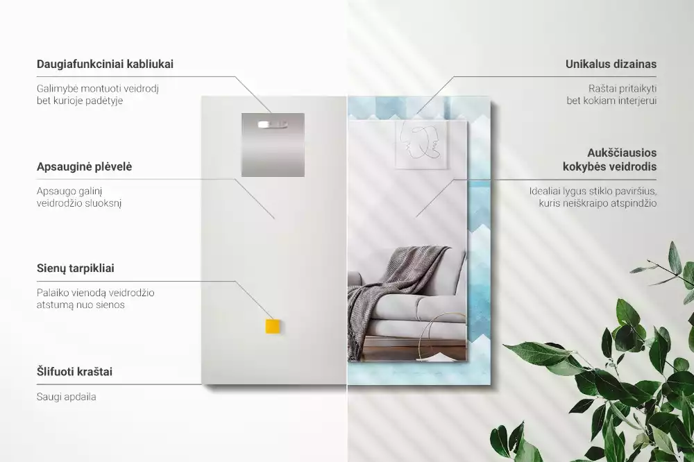 Lustro z drukowaną ramką prostokątne zygzakowaty deseń z gradientem