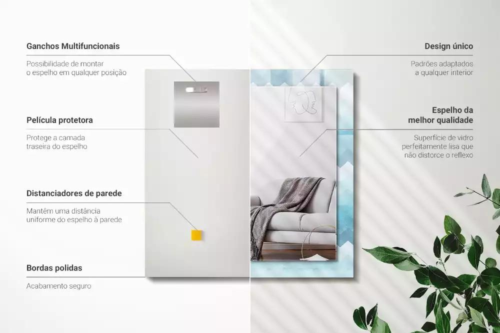 Lustro z drukowaną ramką prostokątne zygzakowaty deseń z gradientem