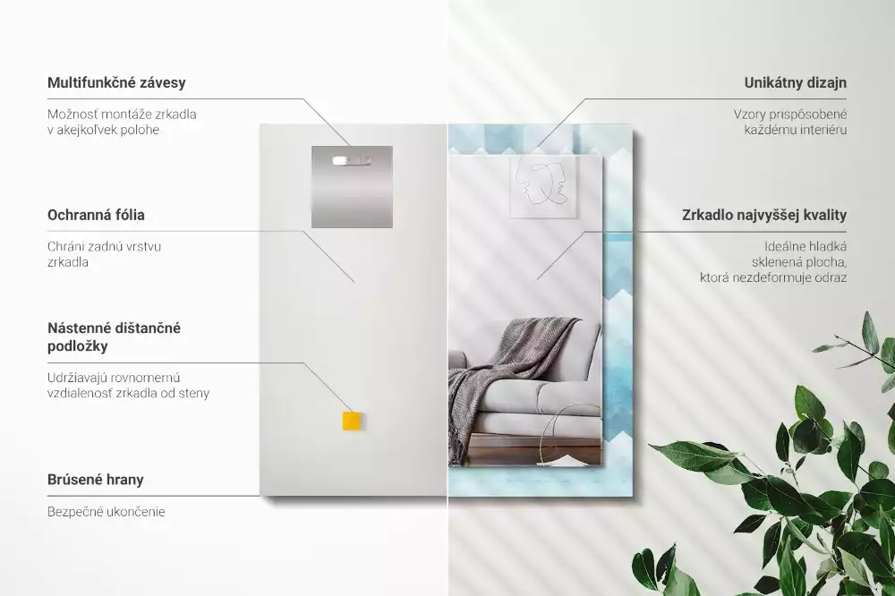 Lustro z drukowaną ramką prostokątne zygzakowaty deseń z gradientem