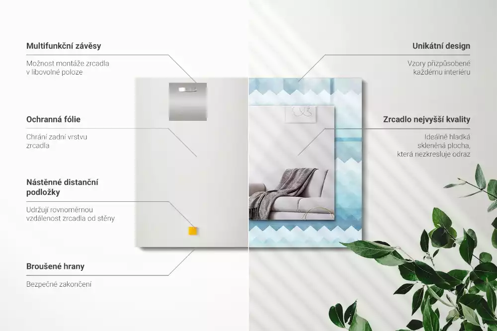 Lustro z drukowaną ramką prostokątne zygzakowaty deseń z gradientem