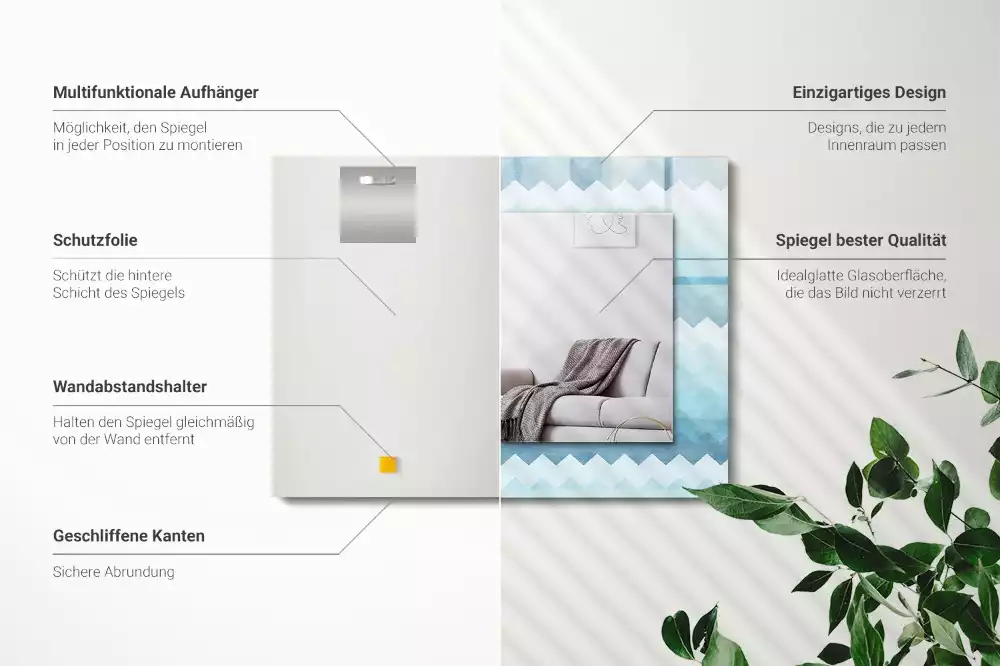 Lustro z drukowaną ramką prostokątne zygzakowaty deseń z gradientem