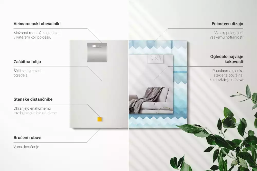 Lustro z drukowaną ramką prostokątne zygzakowaty deseń z gradientem
