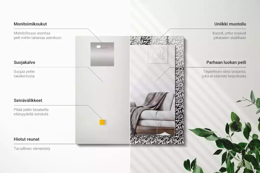 Lustro dekoracyjne prostokątne czarno-biała ornamentyka